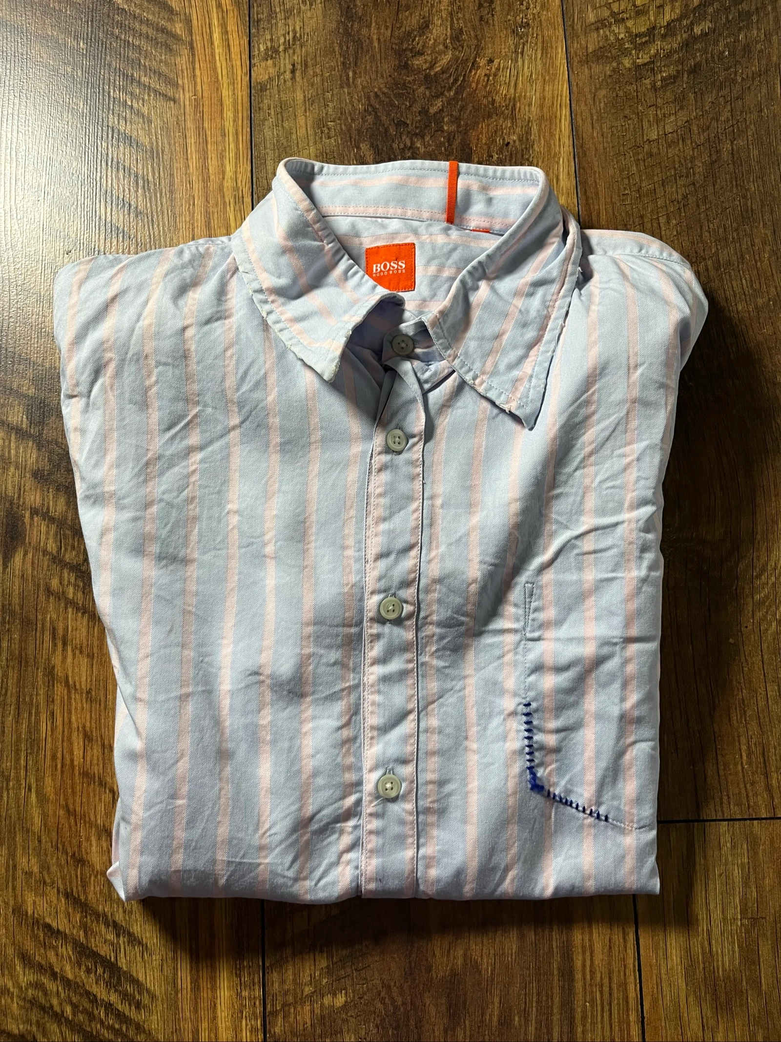 Camisa de algodão fino com corte slim mangas longas - Hugo Boss - tamanho L - bom estado – photo 17
